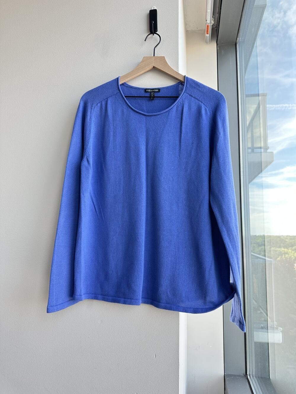 Eileen Fisher Organic Cotton Blend Blue Sweater Crew Neck Sz L